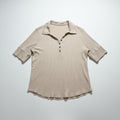 Jane + Delancey XL Beige Ribbed Henley Polo Top Womens Casual Cozy Short Sleeve