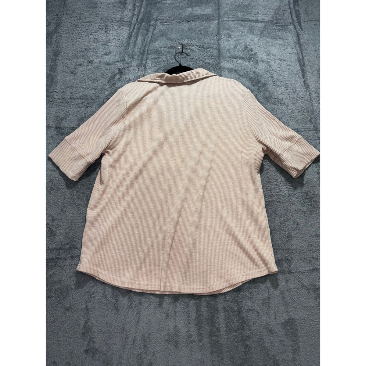 Jane + Delancey XL Beige Ribbed Henley Polo Top Womens Casual Cozy Short Sleeve