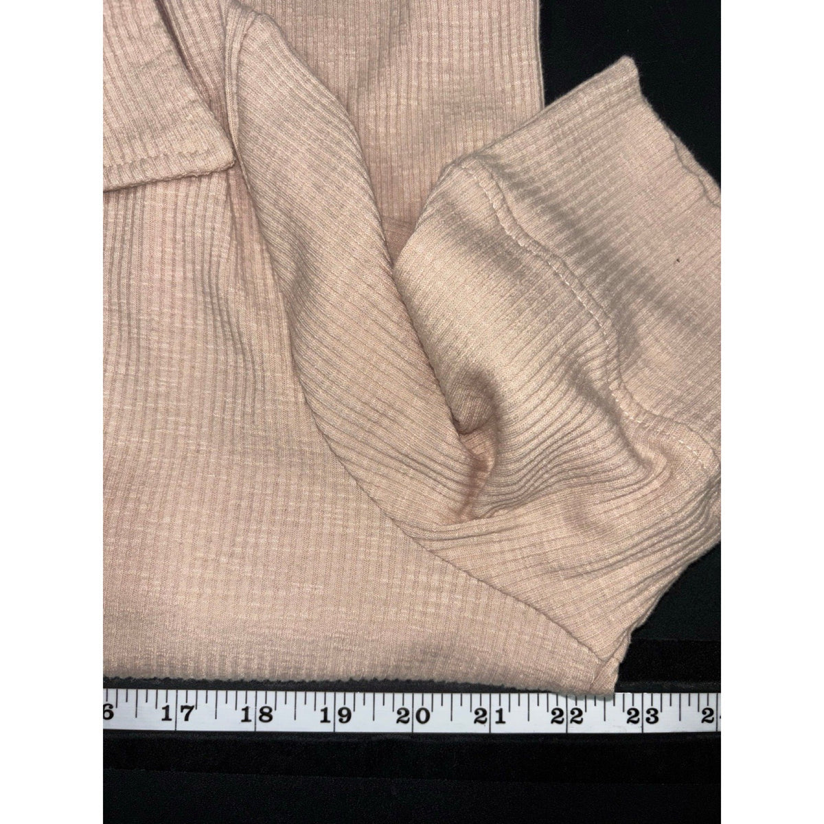 Jane + Delancey XL Beige Ribbed Henley Polo Top Womens Casual Cozy Short Sleeve