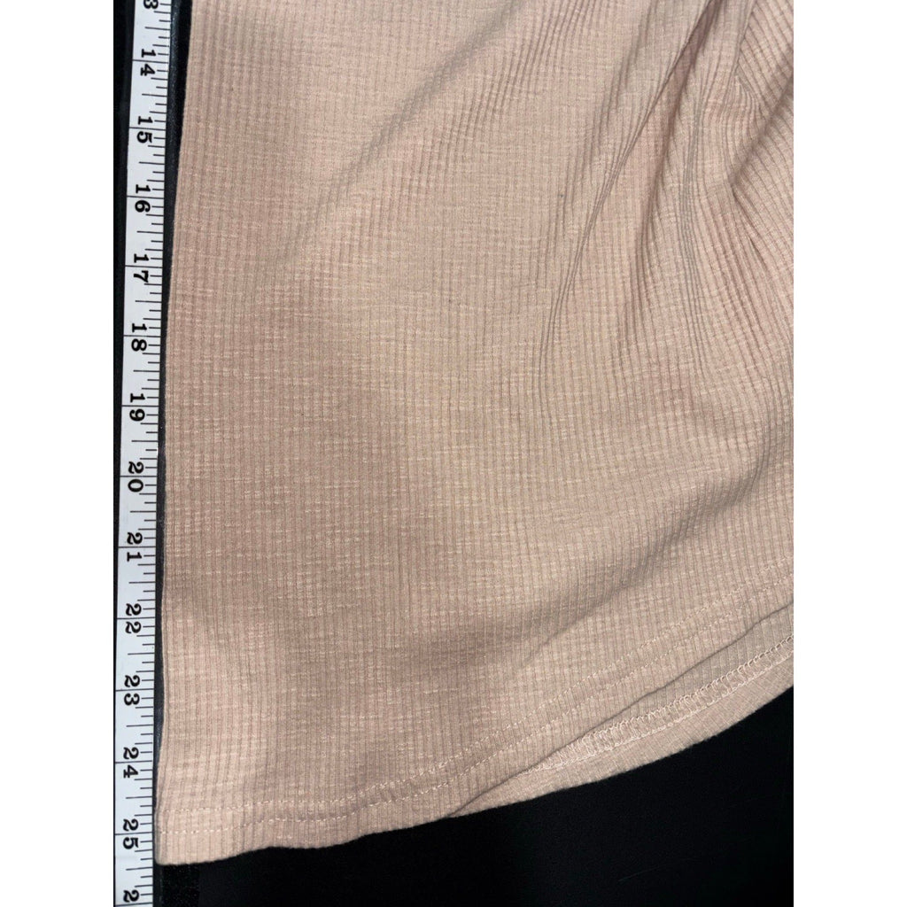 Jane + Delancey XL Beige Ribbed Henley Polo Top Womens Casual Cozy Short Sleeve