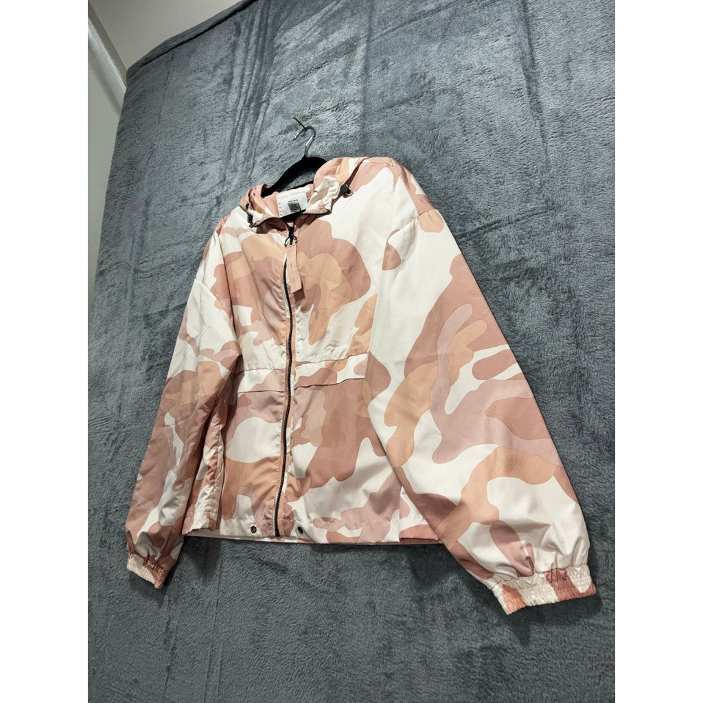 Forever 21 L Pink Tan Camo Windbreaker Jacket Womens Casual Athleisure Hooded