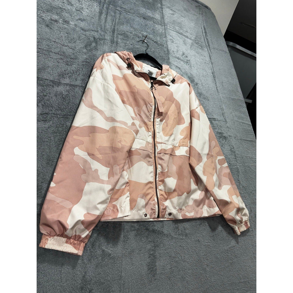 Forever 21 L Pink Tan Camo Windbreaker Jacket Womens Casual Athleisure Hooded