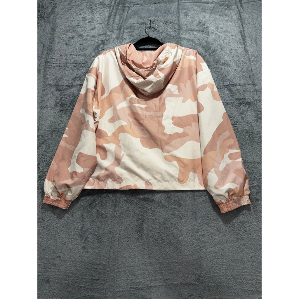 Forever 21 L Pink Tan Camo Windbreaker Jacket Womens Casual Athleisure Hooded