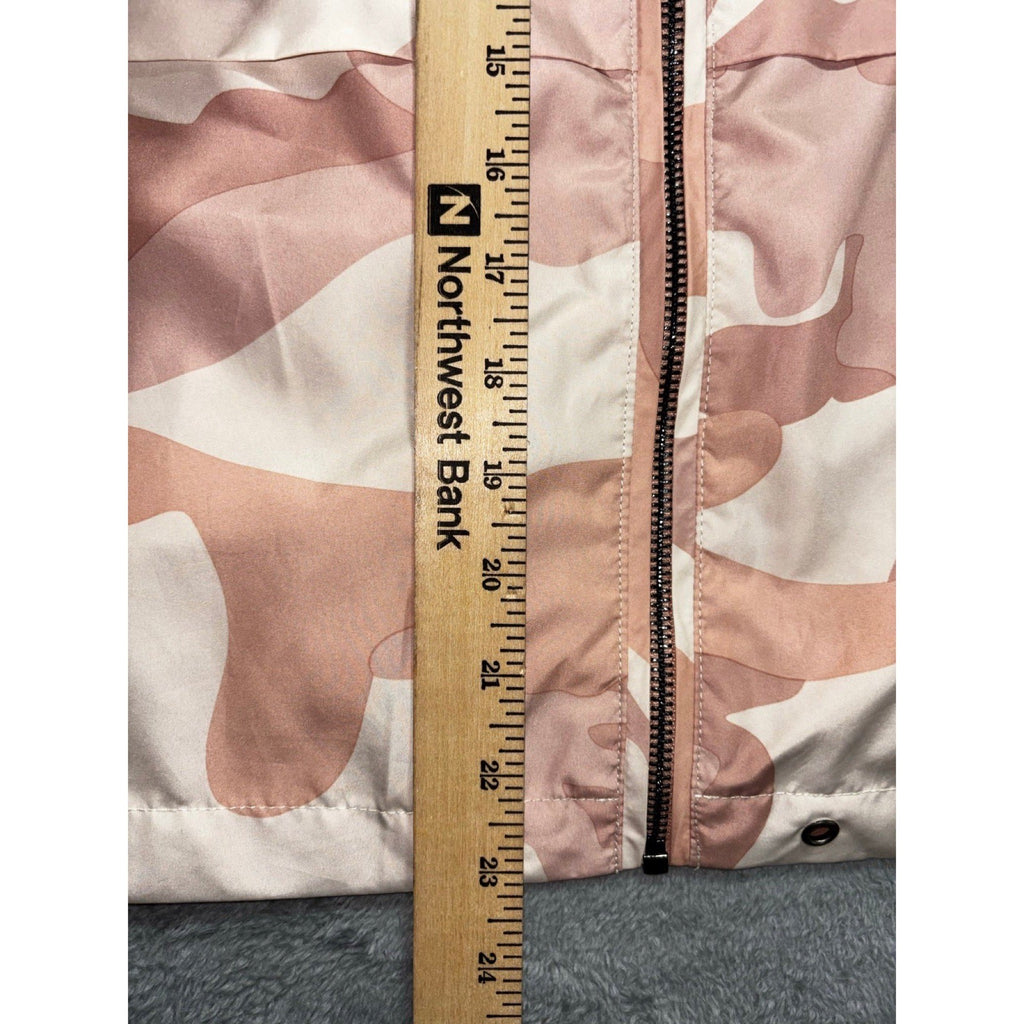 Forever 21 L Pink Tan Camo Windbreaker Jacket Womens Casual Athleisure Hooded