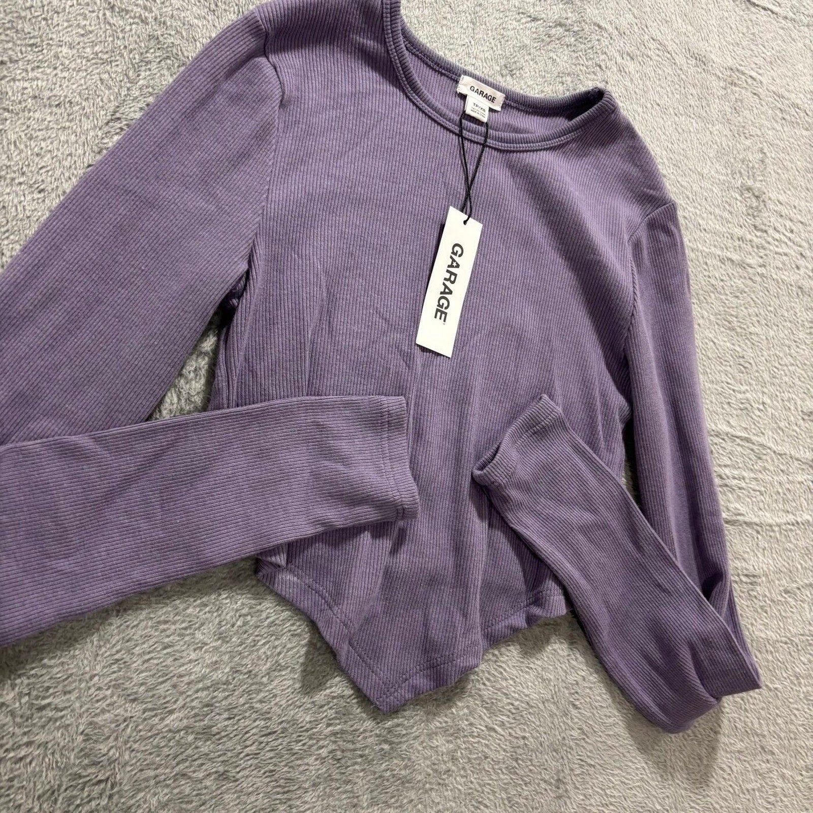 Garage Womens XS Purple Ribbed Bandana Hem Long Sleeve Top Y2K Festival Boho