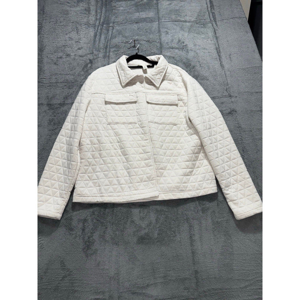 By Design XL Cream Quilted Shacket Jacket Womens Casual Cozy Boho
