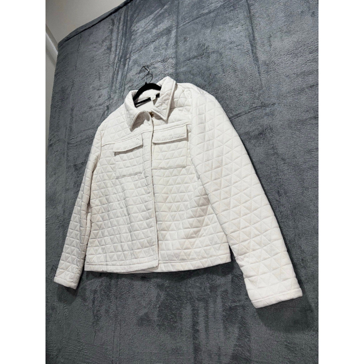 By Design XL Cream Quilted Shacket Jacket Womens Casual Cozy Boho