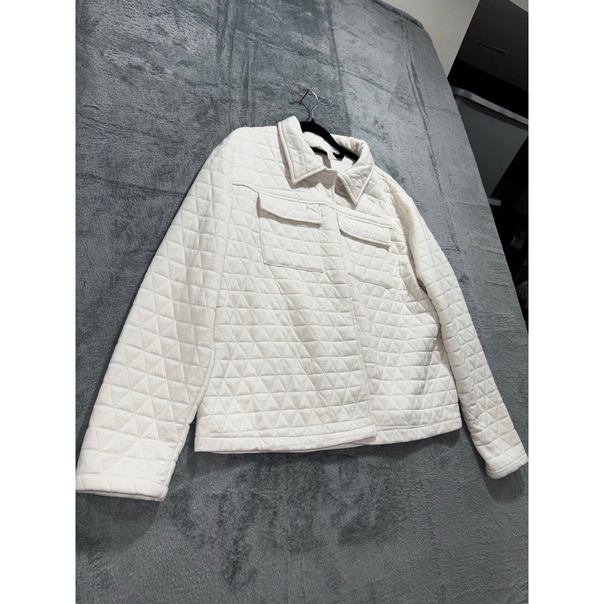 By Design XL Cream Quilted Shacket Jacket Womens Casual Cozy Boho