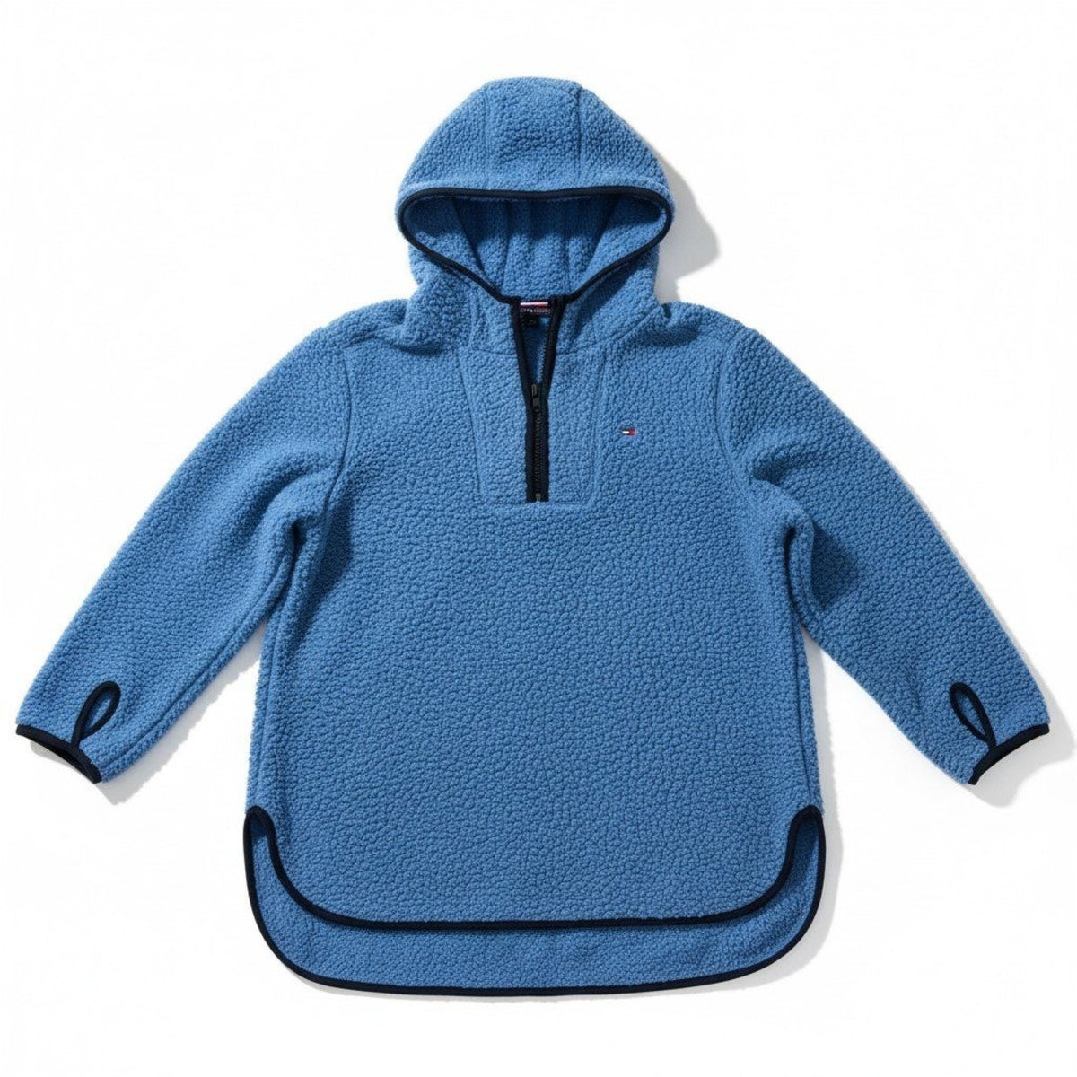 Tommy Hilfiger L Blue Sherpa Hoodie Womens Pullover Cozy Casual