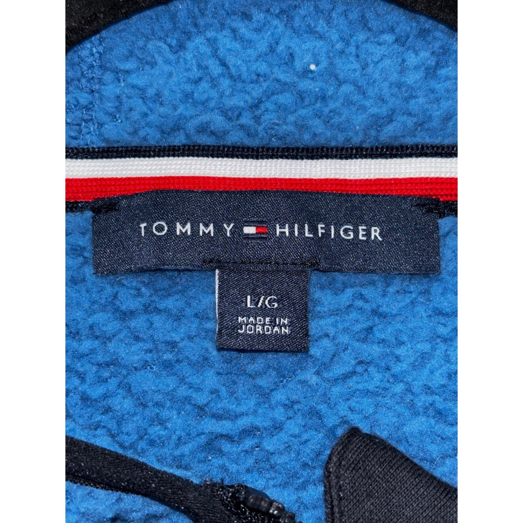 Tommy Hilfiger L Blue Sherpa Hoodie Womens Pullover Cozy Casual
