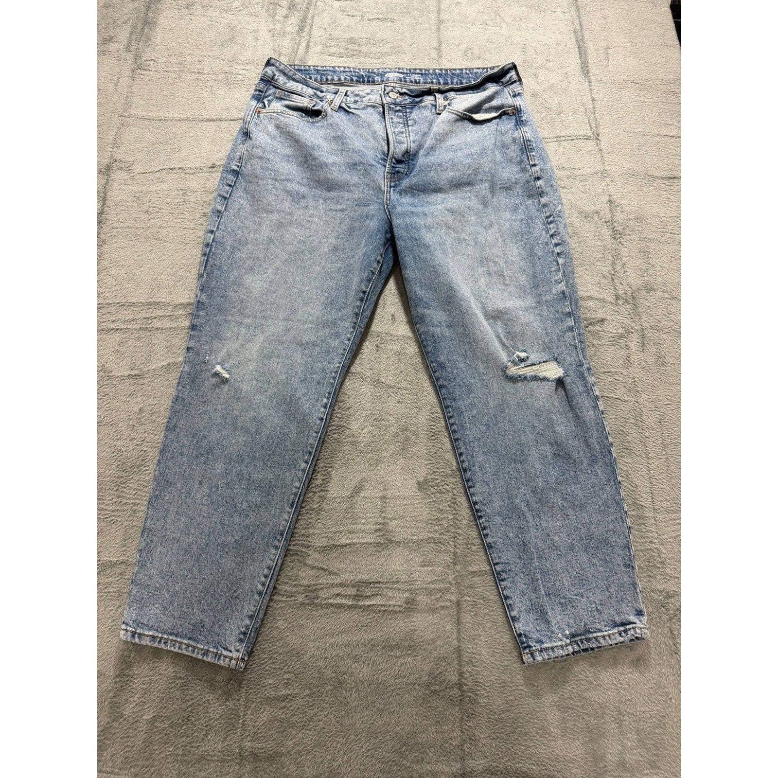 Old Navy O.G. Straight High Rise Distressed Button Fly Light Wash Jeans Blue 16