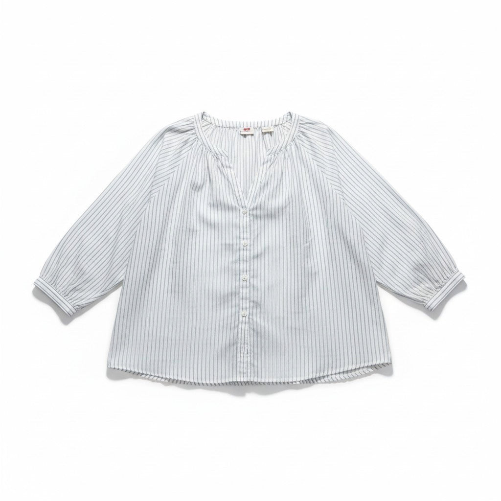 Levi's XL White Blue Striped Button Up Blouse Womens Boho Casual Top