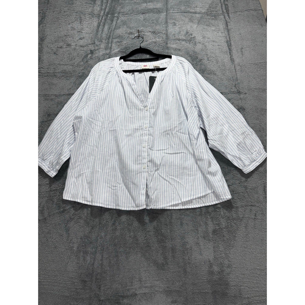 Levi's XL White Blue Striped Button Up Blouse Womens Boho Casual Top