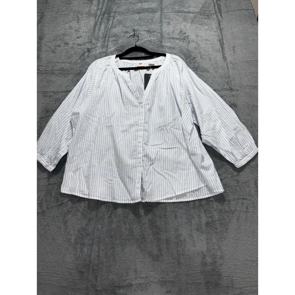Levi's XL White Blue Striped Button Up Blouse Womens Boho Casual Top