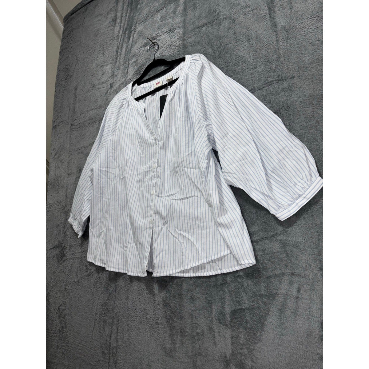 Levi's XL White Blue Striped Button Up Blouse Womens Boho Casual Top