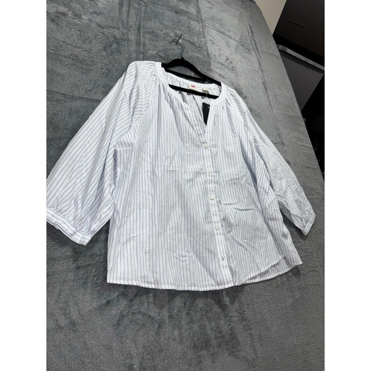 Levi's XL White Blue Striped Button Up Blouse Womens Boho Casual Top