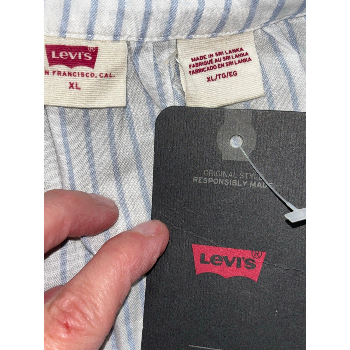 Levi's XL White Blue Striped Button Up Blouse Womens Boho Casual Top