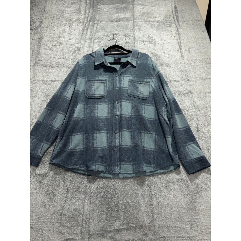 32 Degrees Heat XL Blue Plaid Fleece Shirt Womens Cozy Shacket
