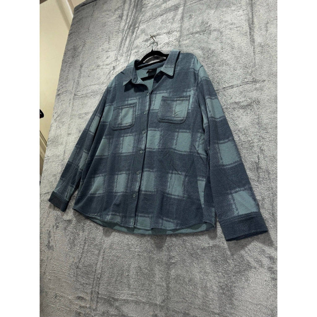 32 Degrees Heat XL Blue Plaid Fleece Shirt Womens Cozy Shacket