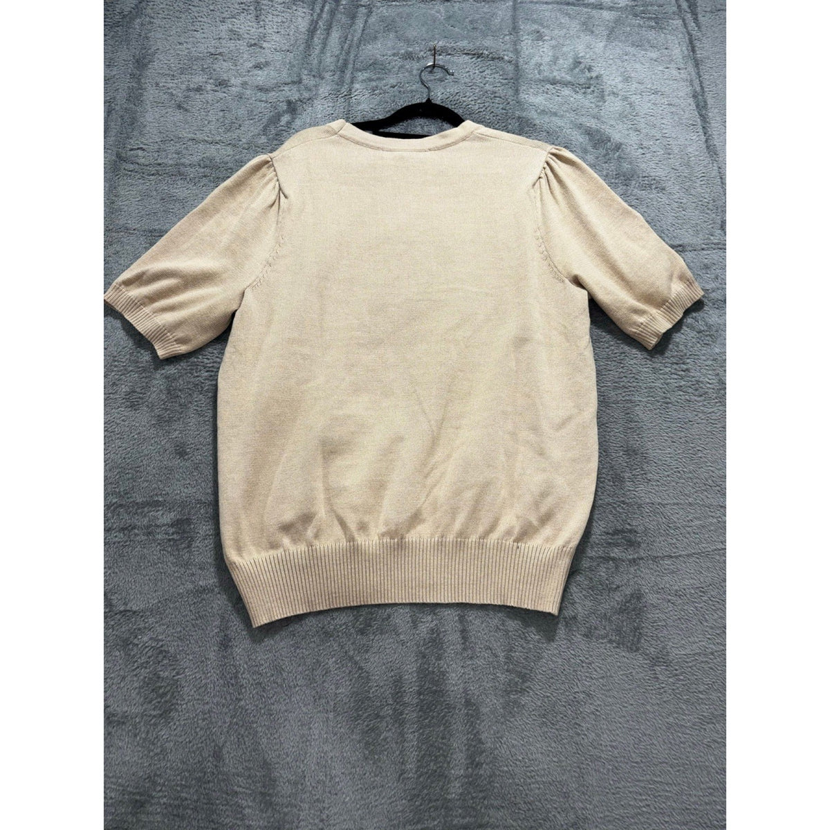Sew In Love XL Tan Womens Short Sleeve Sweater Top Floral Applique Preppy Casual