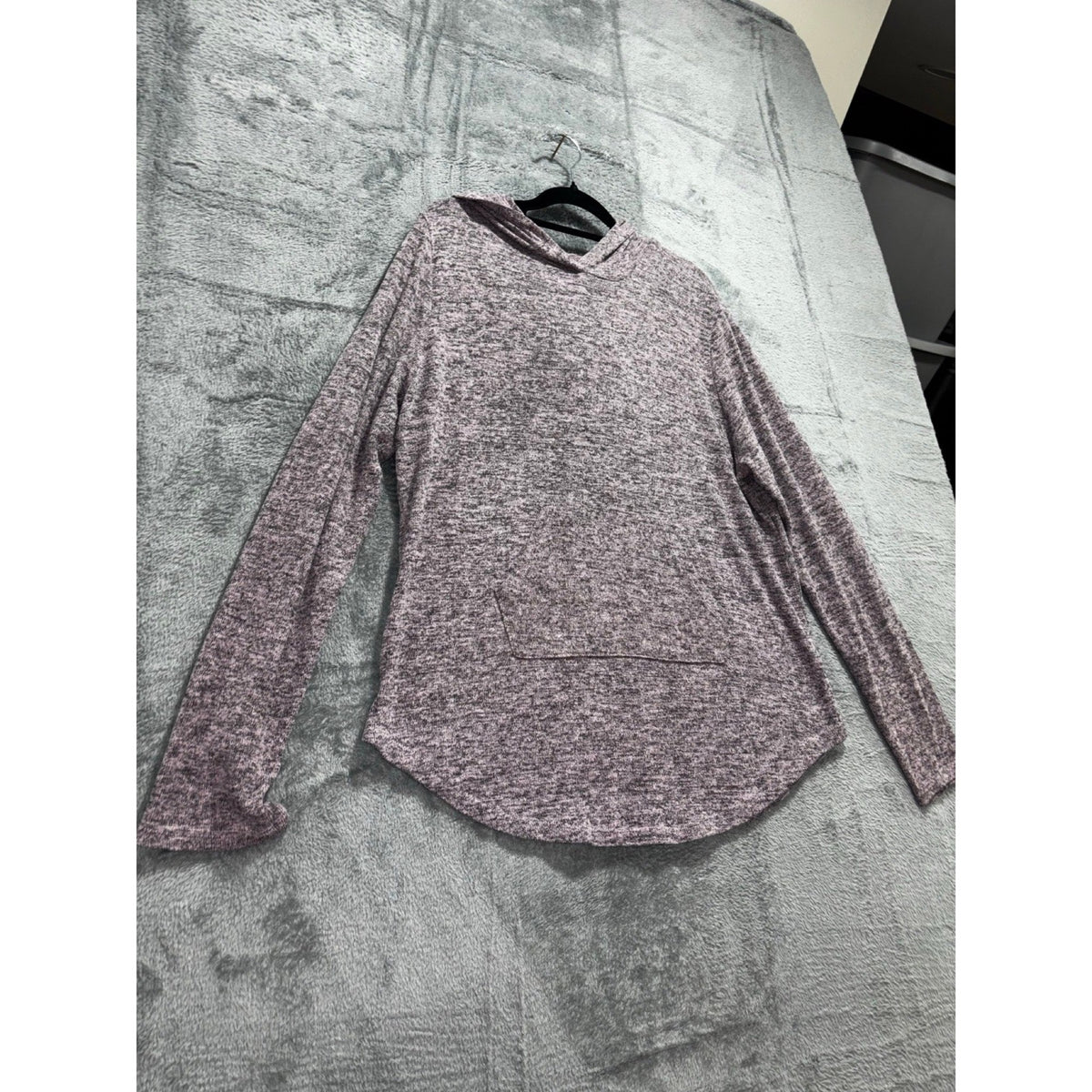 Free For All Womens XL Purple Heathered Hooded Pullover Top Casual Cozy