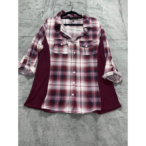 Always Indigo Women's Burgundy Plaid Shirt Plus 1X, photo 2 of 11