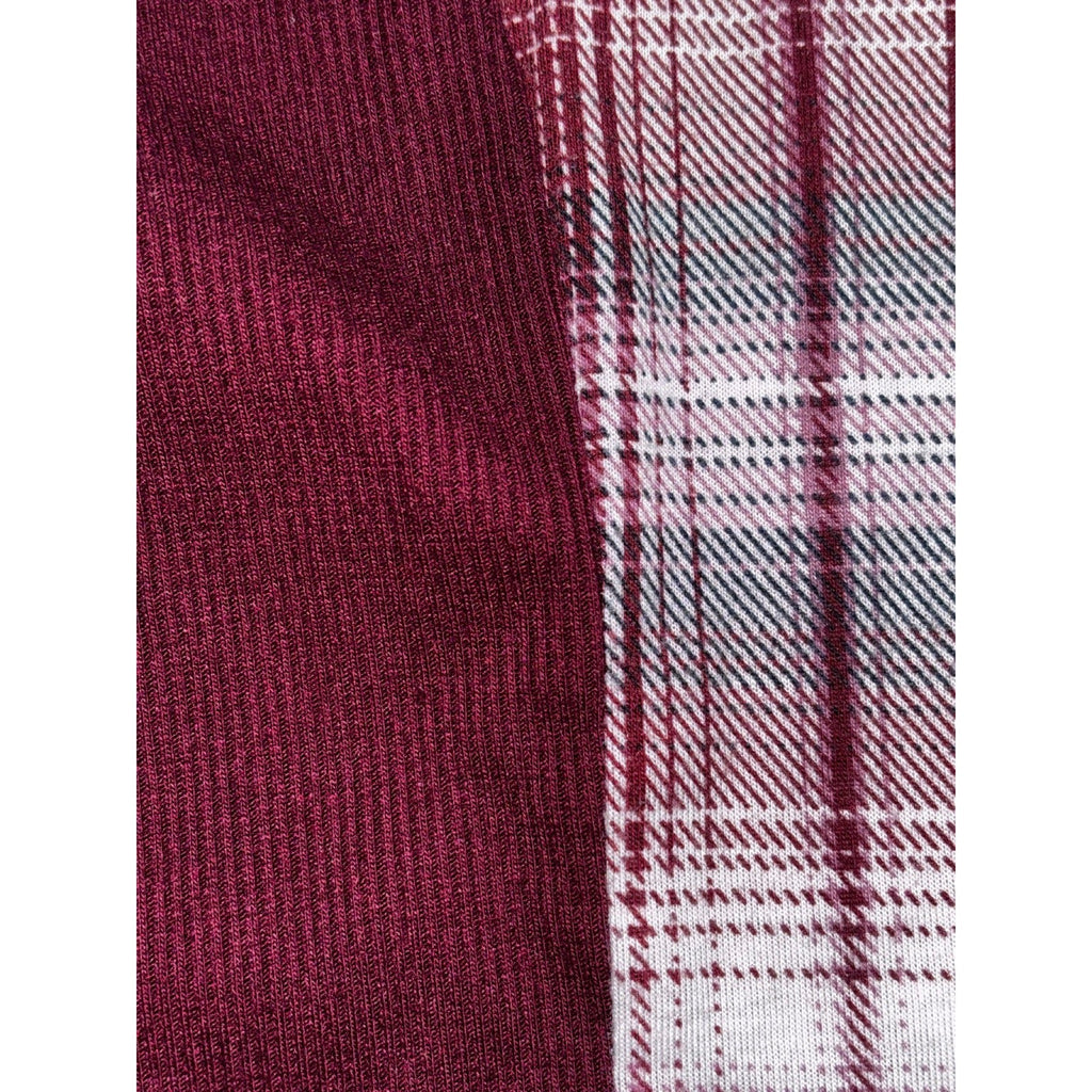 Always Indigo Womens 1X Burgundy Plaid Button Up Shirt Boho Casual Mixed Media