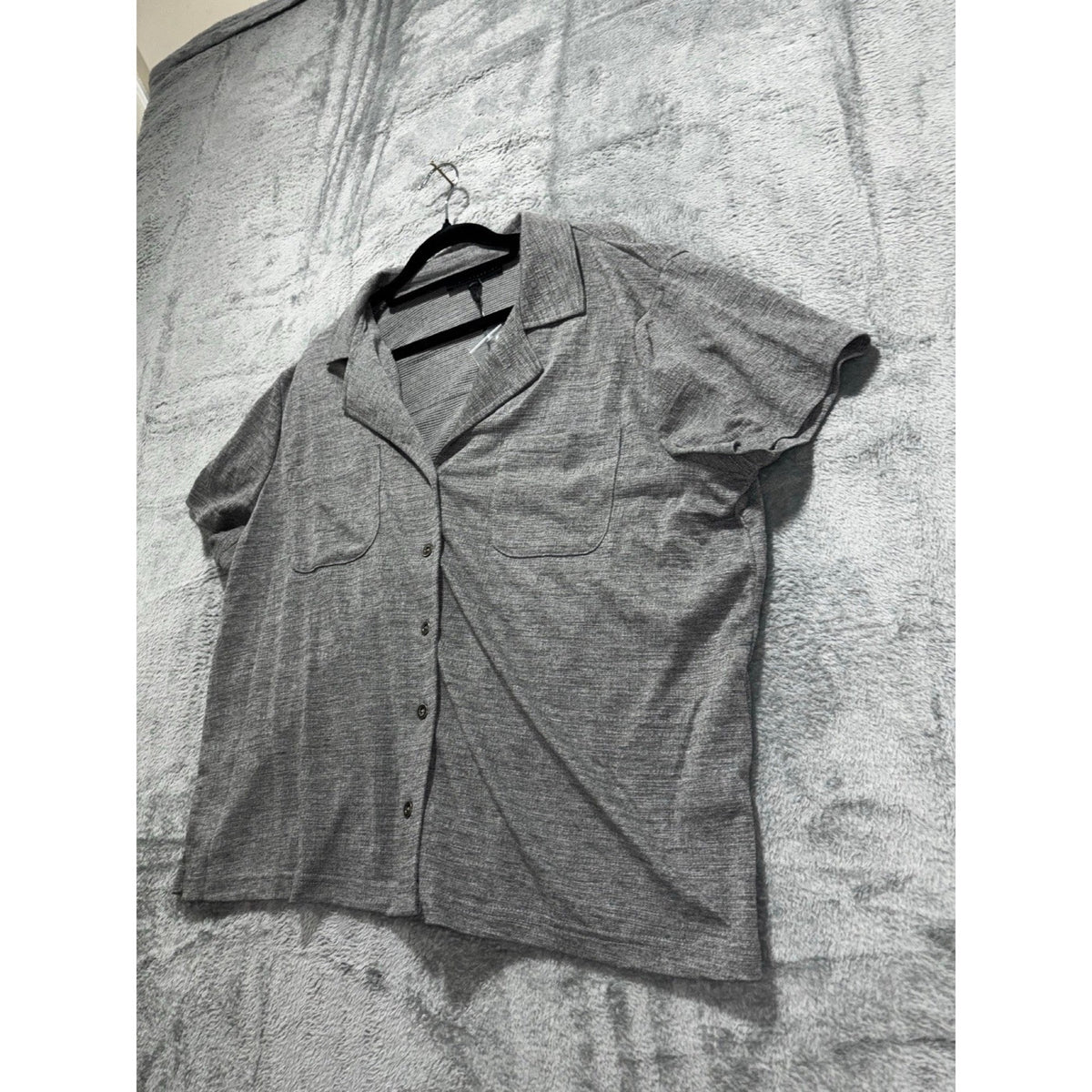 Jane + Delancey XL Gray Womens Button Up Shirt Short Sleeve Cozy Casual Top