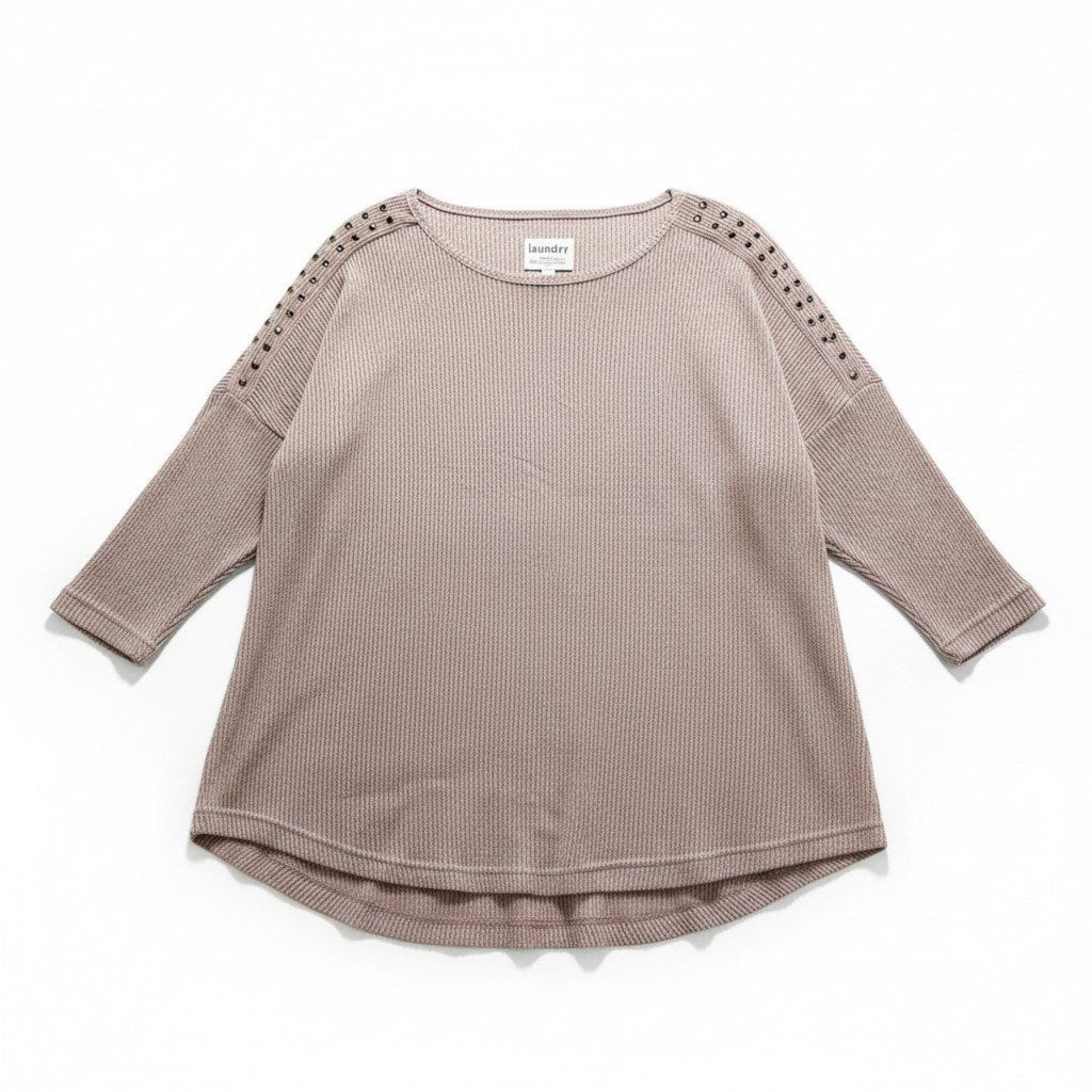 New York Laundry Womens XL Mauve Pink Ribbed Studded Tunic Top Boho Casual Cozy