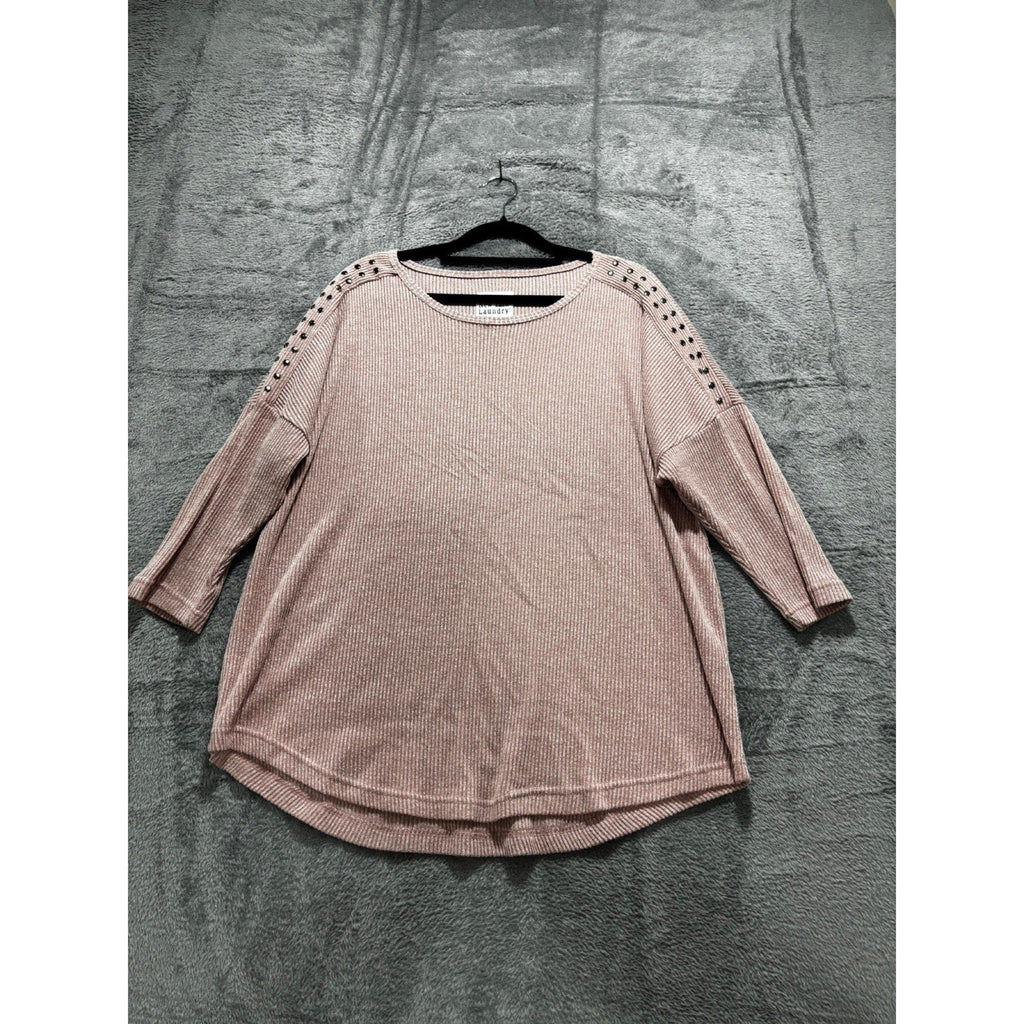 New York Laundry Womens XL Mauve Pink Ribbed Studded Tunic Top Boho Casual Cozy