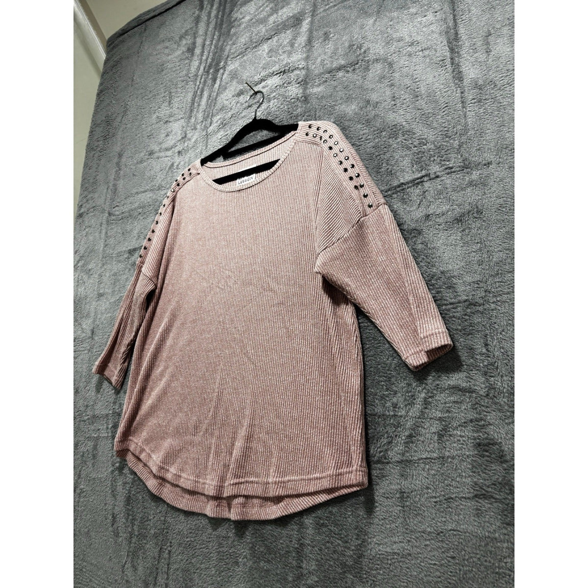 New York Laundry Womens XL Mauve Pink Ribbed Studded Tunic Top Boho Casual Cozy