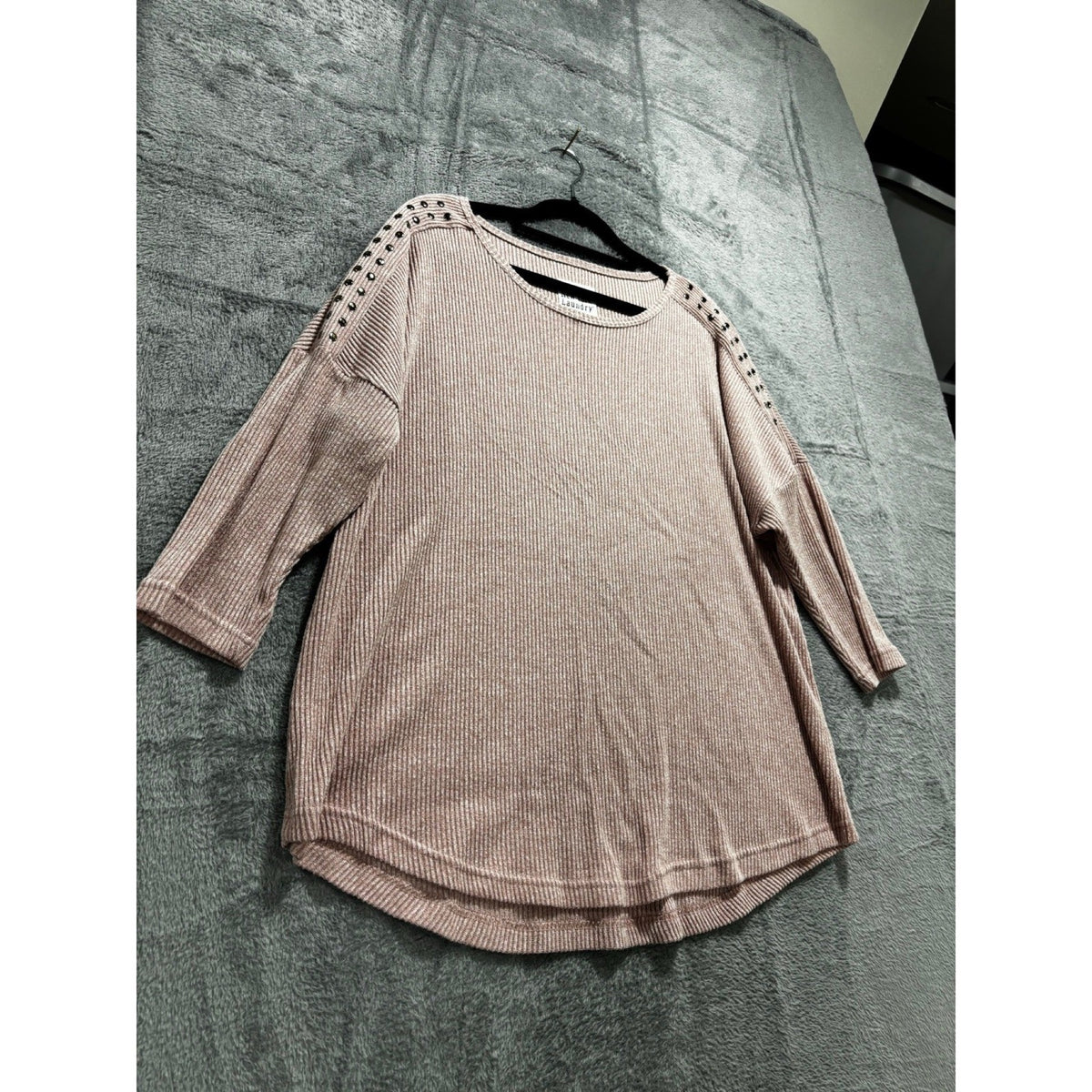 New York Laundry Womens XL Mauve Pink Ribbed Studded Tunic Top Boho Casual Cozy