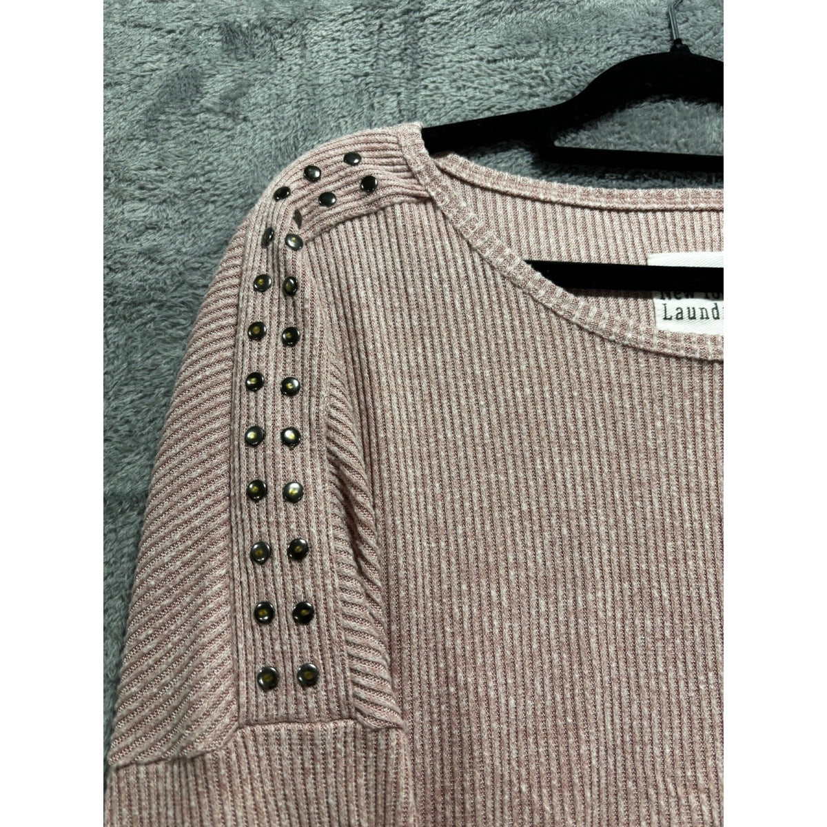 New York Laundry Womens XL Mauve Pink Ribbed Studded Tunic Top Boho Casual Cozy