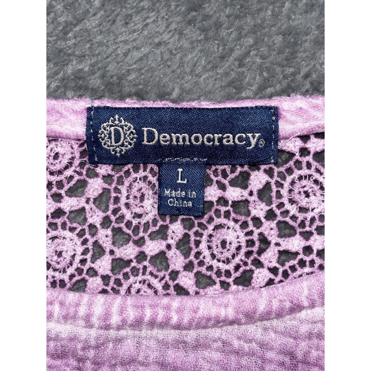 Democracy L Womens Lavender Crochet Lace Gauze Top Ruffle Sleeve Boho Blouse