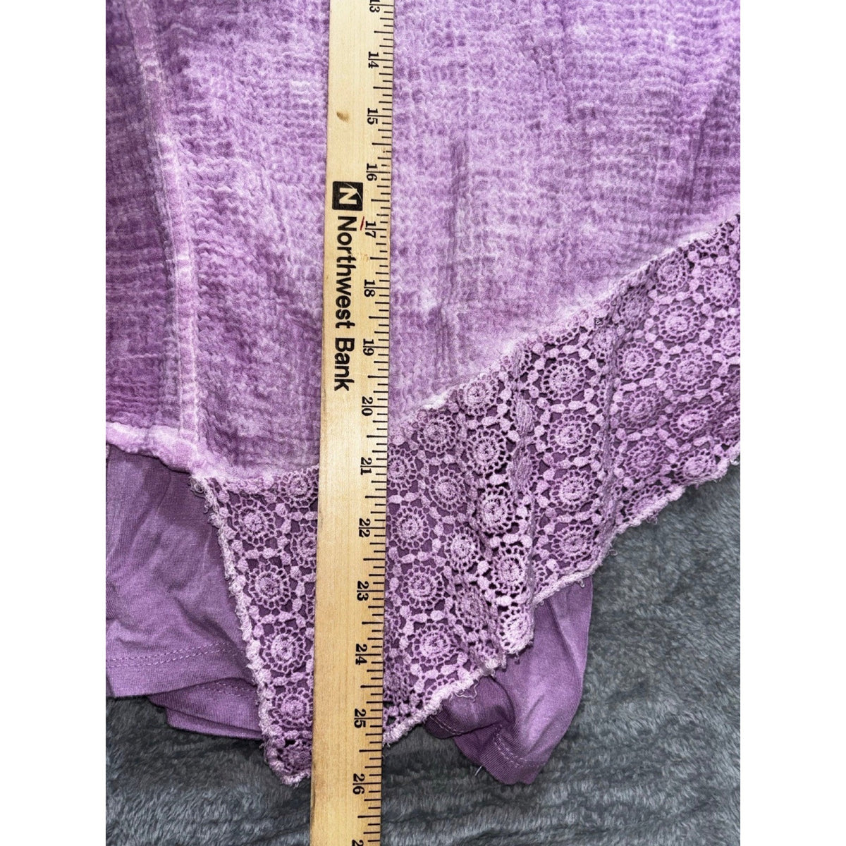 Democracy L Womens Lavender Crochet Lace Gauze Top Ruffle Sleeve Boho Blouse
