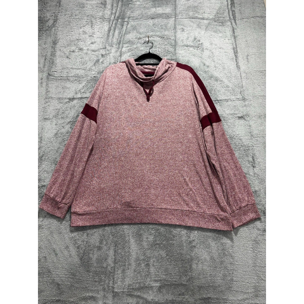 St John's Bay XL Womens Pink Colorblock Funnel Neck Pullover Casual Cozy Top