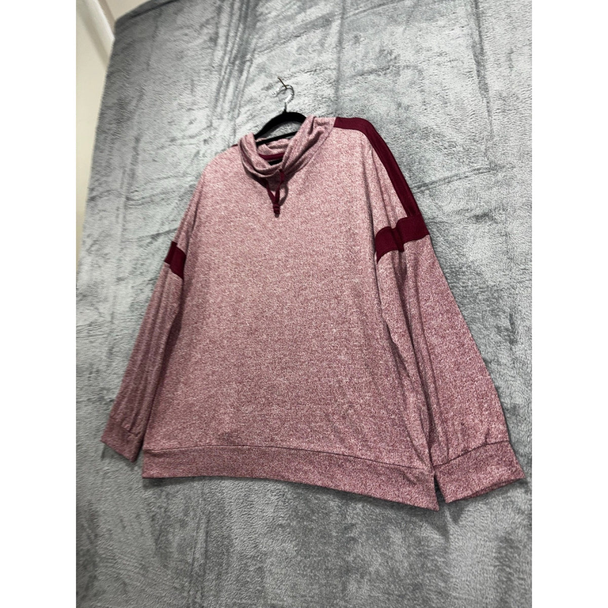 St John's Bay XL Womens Pink Colorblock Funnel Neck Pullover Casual Cozy Top