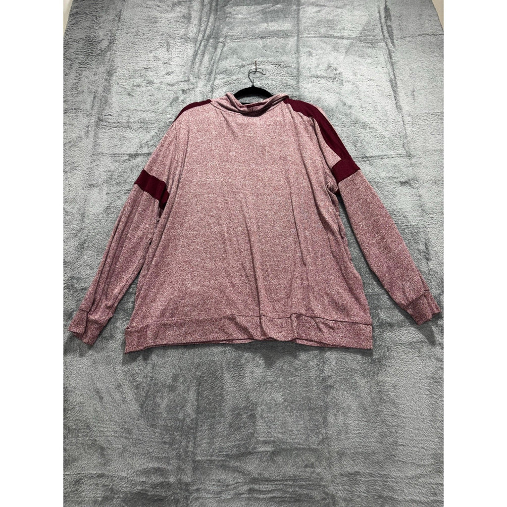 St John's Bay XL Womens Pink Colorblock Funnel Neck Pullover Casual Cozy Top