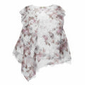 oneworld L Womens White Floral Sheer Chiffon Lace Front Boho Top
