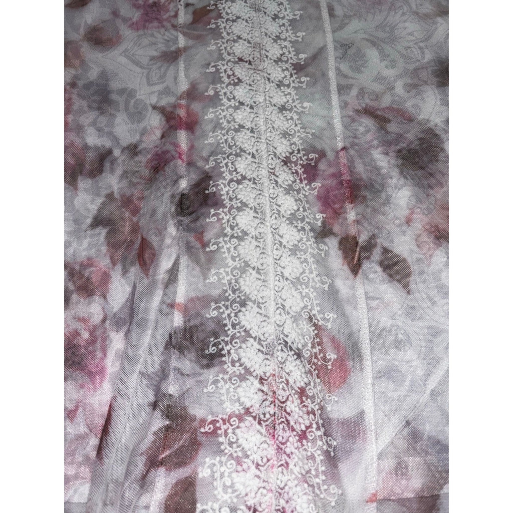 oneworld L Womens White Floral Sheer Chiffon Lace Front Boho Top