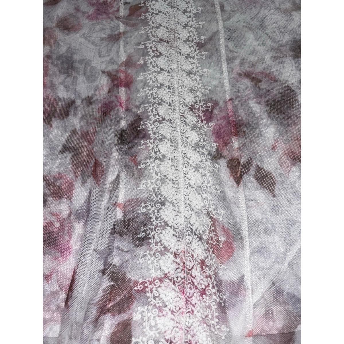 oneworld L Womens White Floral Sheer Chiffon Lace Front Boho Top