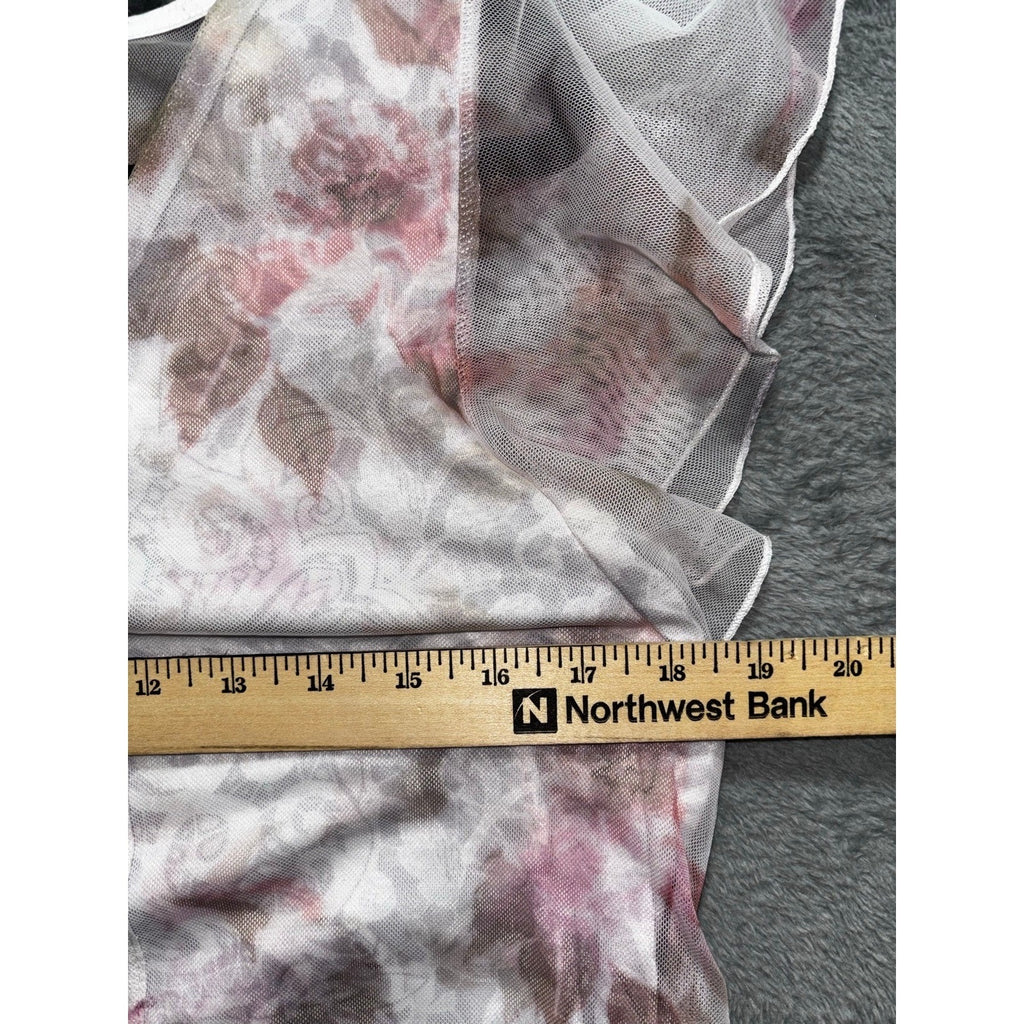oneworld L Womens White Floral Sheer Chiffon Lace Front Boho Top