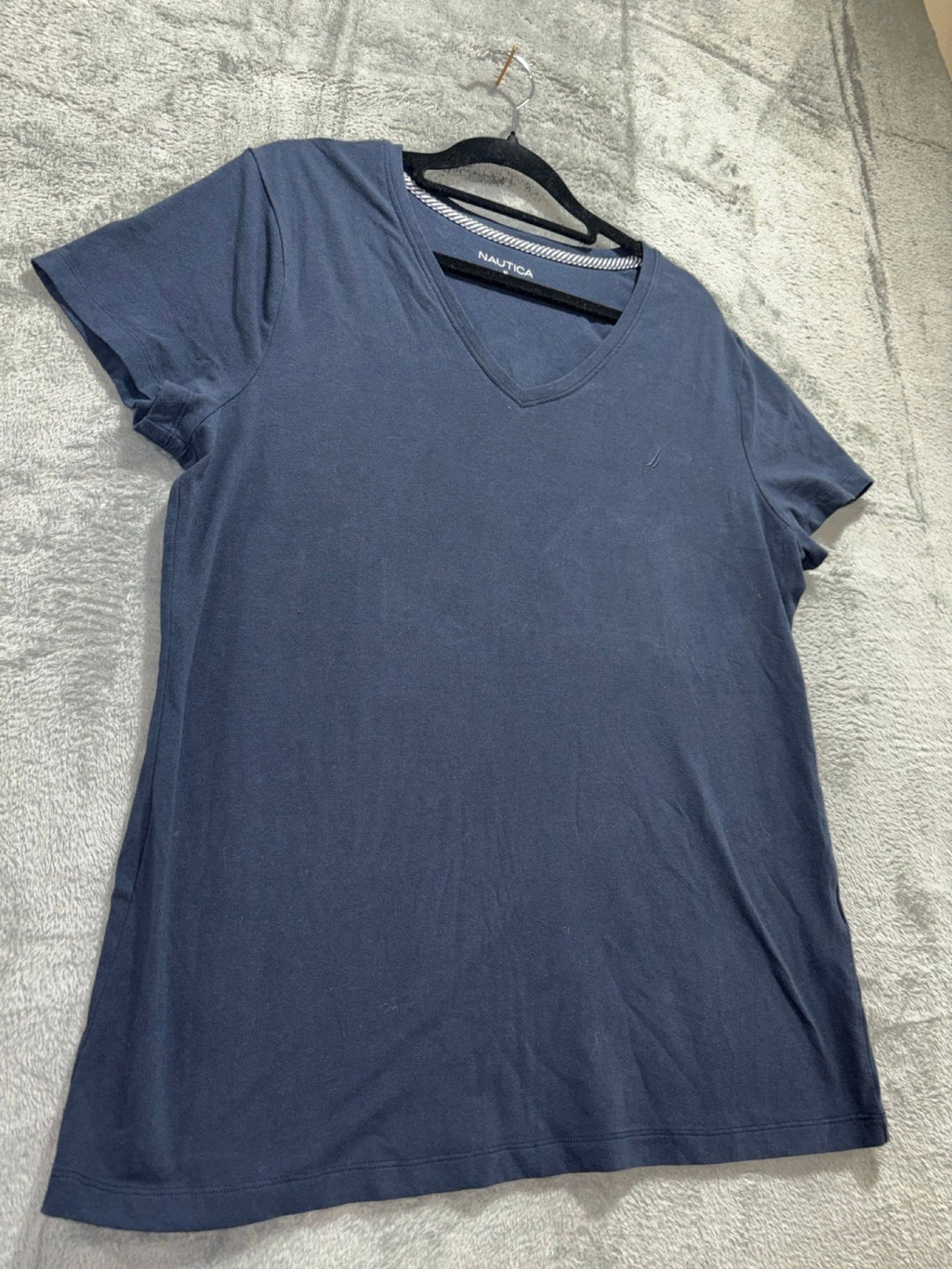 Nautica Womens XL Navy Blue V-Neck Tee Casual Preppy