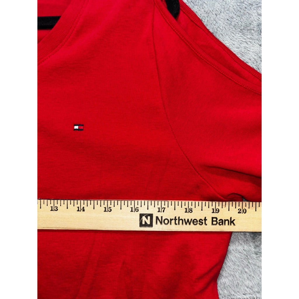 Tommy Hilfiger XL Red Womens Cold Shoulder Short Sleeve Tee Shirt Preppy Casual