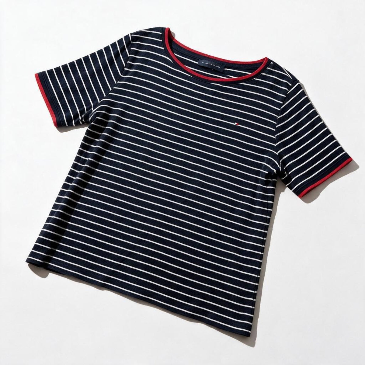 Tommy Hilfiger Womens XL Navy White Red Striped Tee Casual Preppy