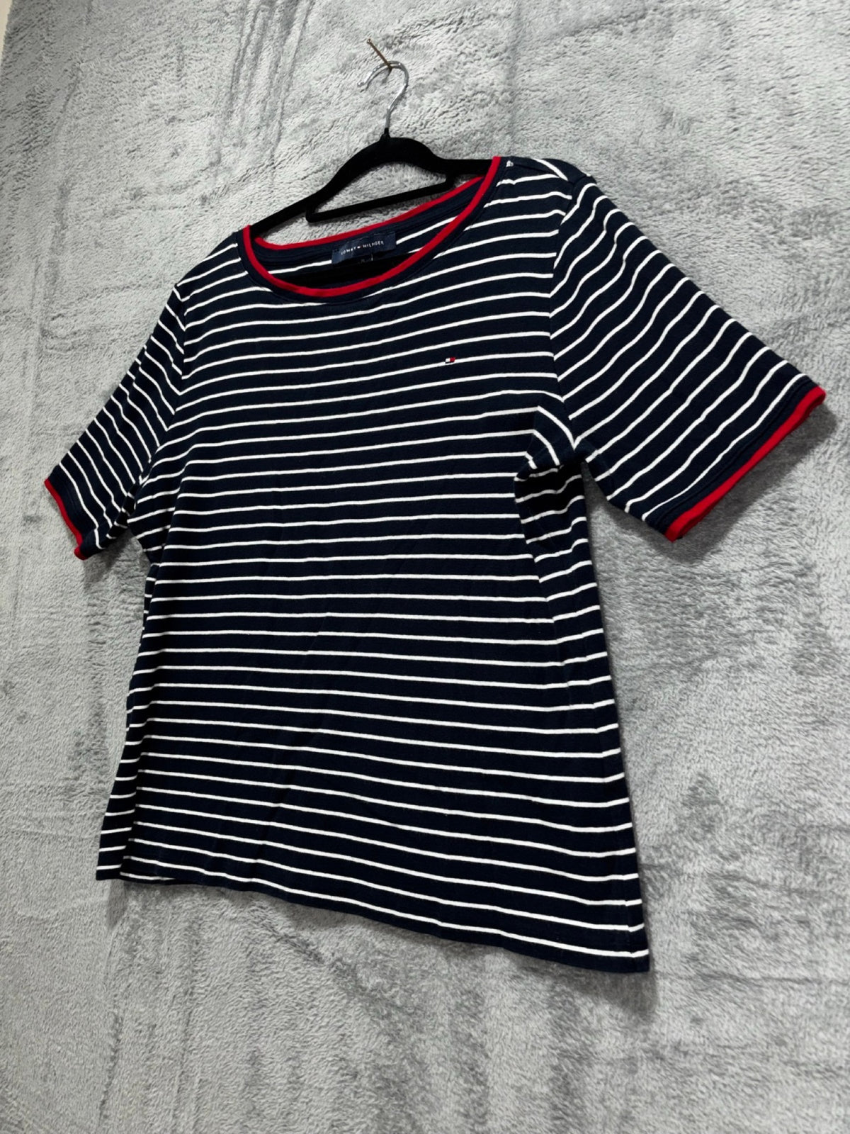 Tommy Hilfiger Womens XL Navy White Red Striped Tee Casual Preppy