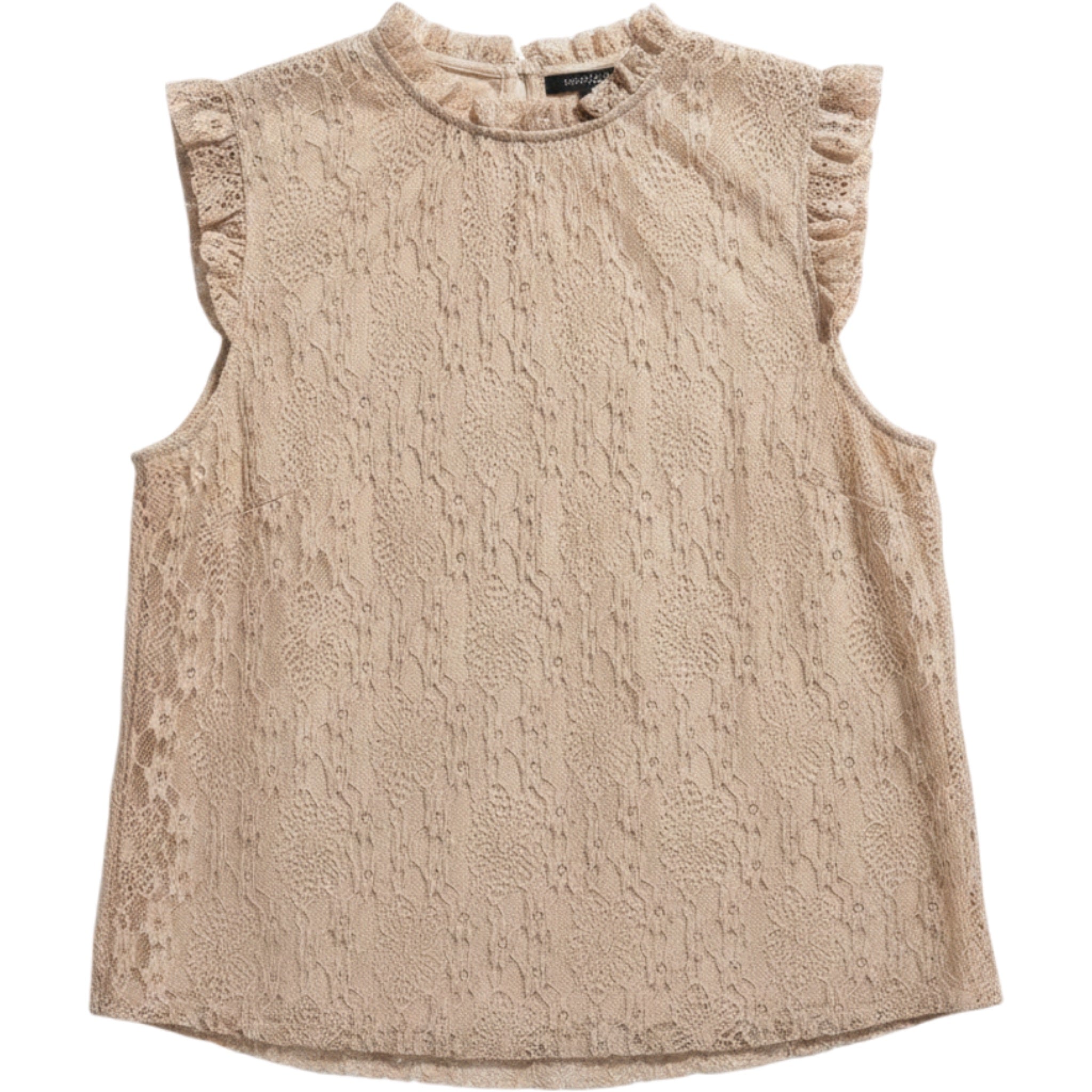Adrianna Papell Lace Blouse L Beige Romantic Ruffle Sleeve Dressy Top Modest