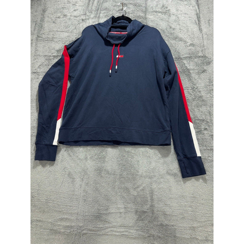Tommy Hilfiger Sport Womens L Navy Blue Cowl Neck Pullover Sweatshirt Athleisure