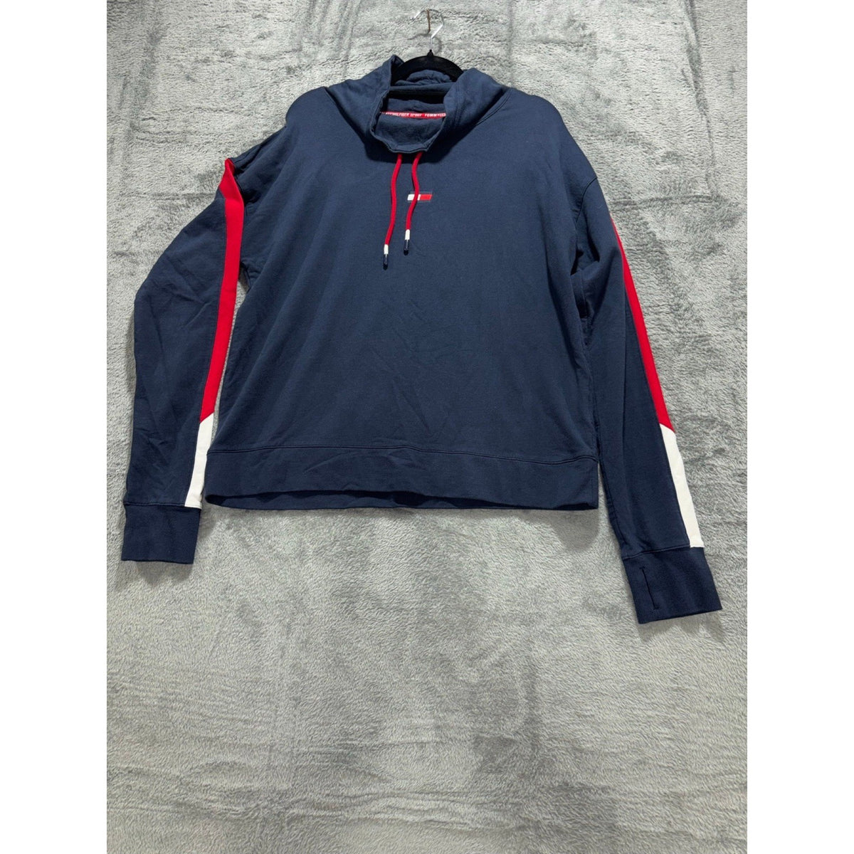 Tommy Hilfiger Sport Womens L Navy Blue Cowl Neck Pullover Sweatshirt Athleisure
