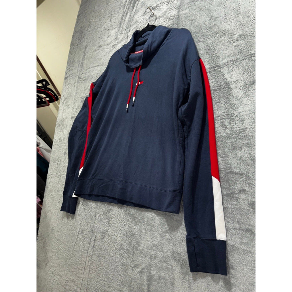 Tommy Hilfiger Sport Womens L Navy Blue Cowl Neck Pullover Sweatshirt Athleisure